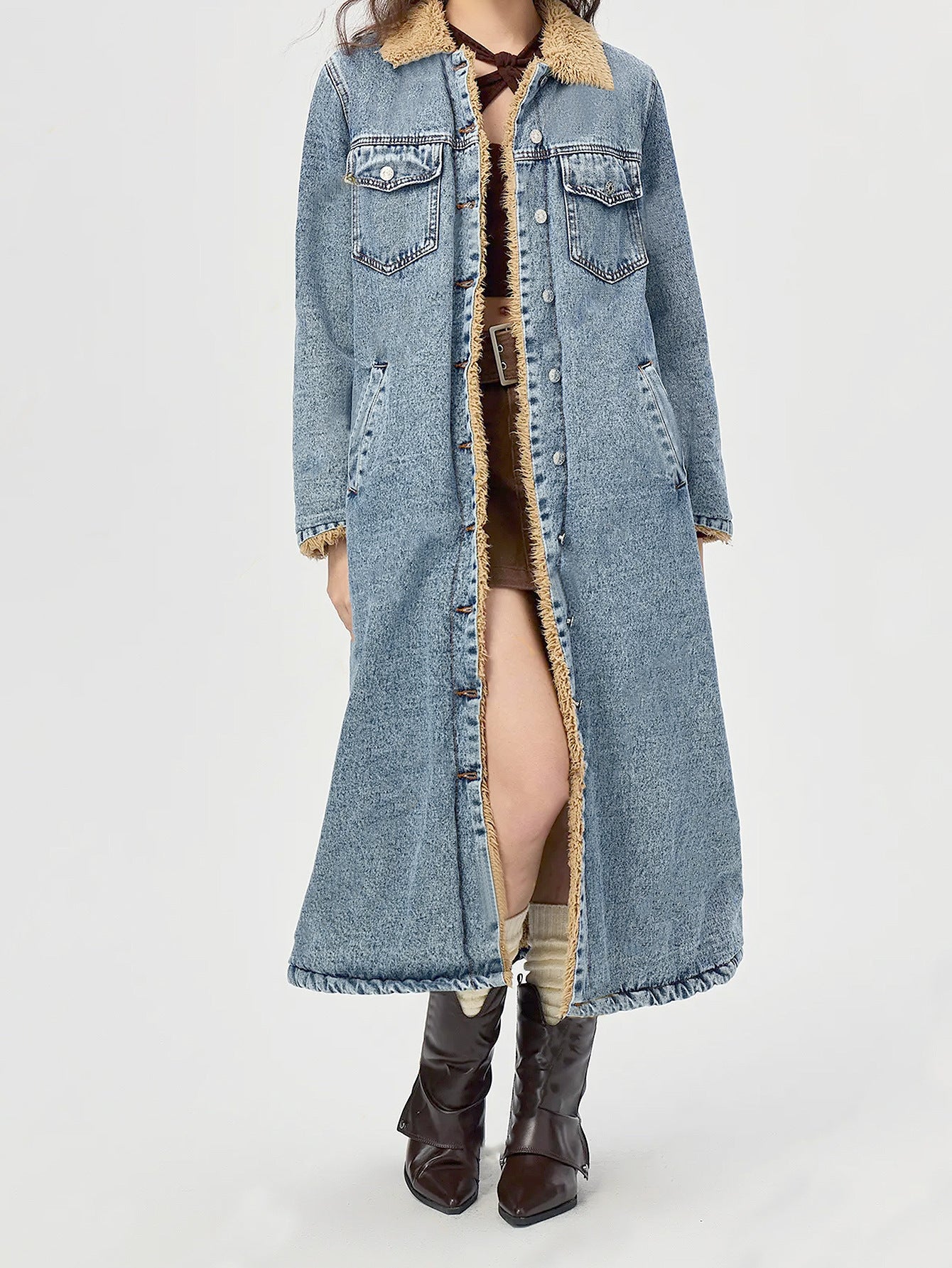 Loose Long Velvet Denim Coat
