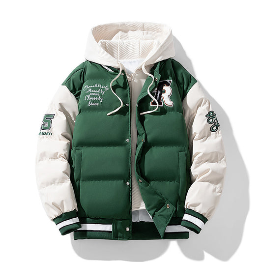 Mens Stylish Winter Faux Two-Piece Cotton Padded Jacket