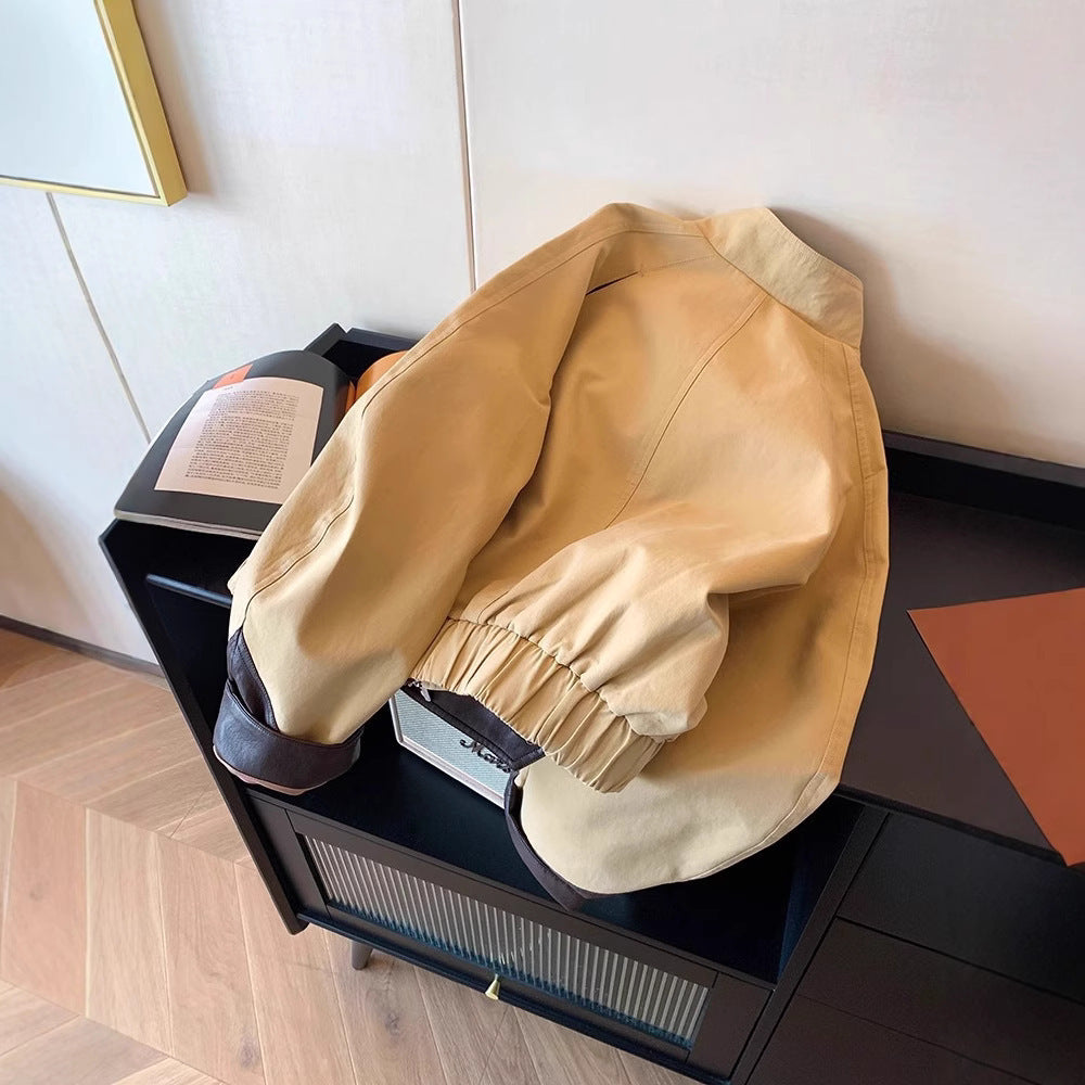 Leather Patchwork Stand Collar Jacket