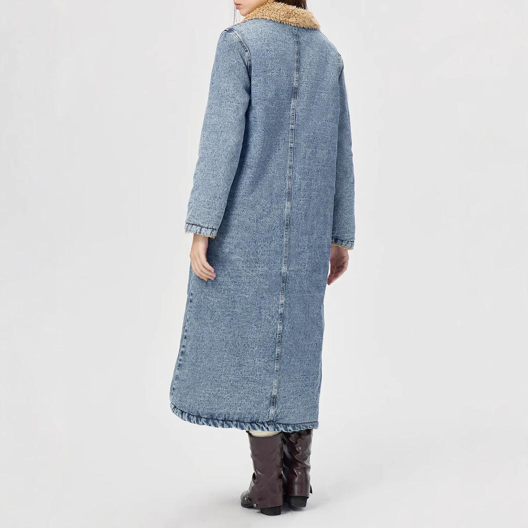 Loose Long Velvet Denim Coat