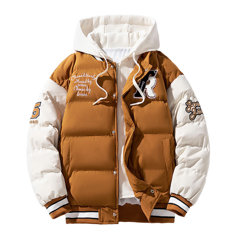 Mens Stylish Winter Faux Two-Piece Cotton Padded Jacket